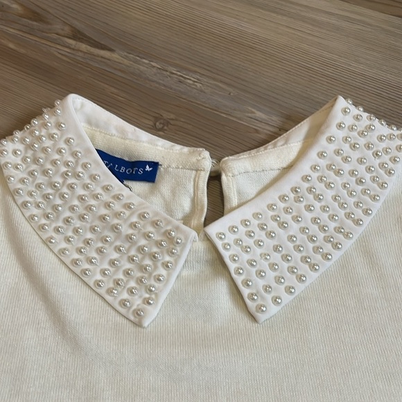 RSVP By Talbots Lightweight Sweater Pearl-Embellished collar Cream Women’s S NEW - Picture 4 of 13